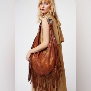 Free people Totem willow fringe horsebit hobo in cream leather